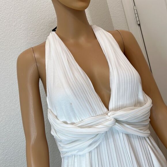 MM Couture By Miss Me Top Cream Ivory Off White Pleated  Black Neck Tie Back - Picture 3 of 11